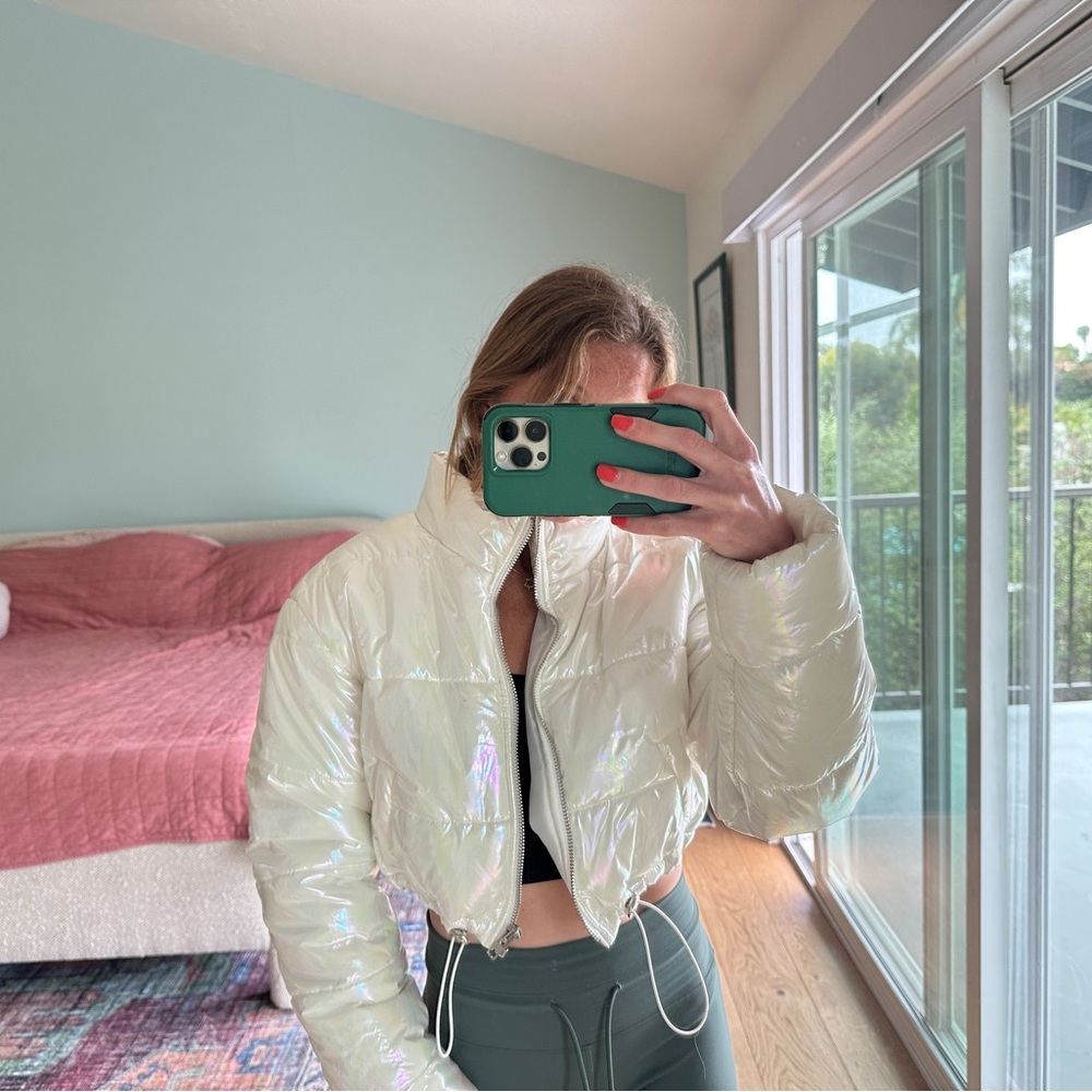 Hot & Delicious White Cropped Puffer Jacket with Hood
